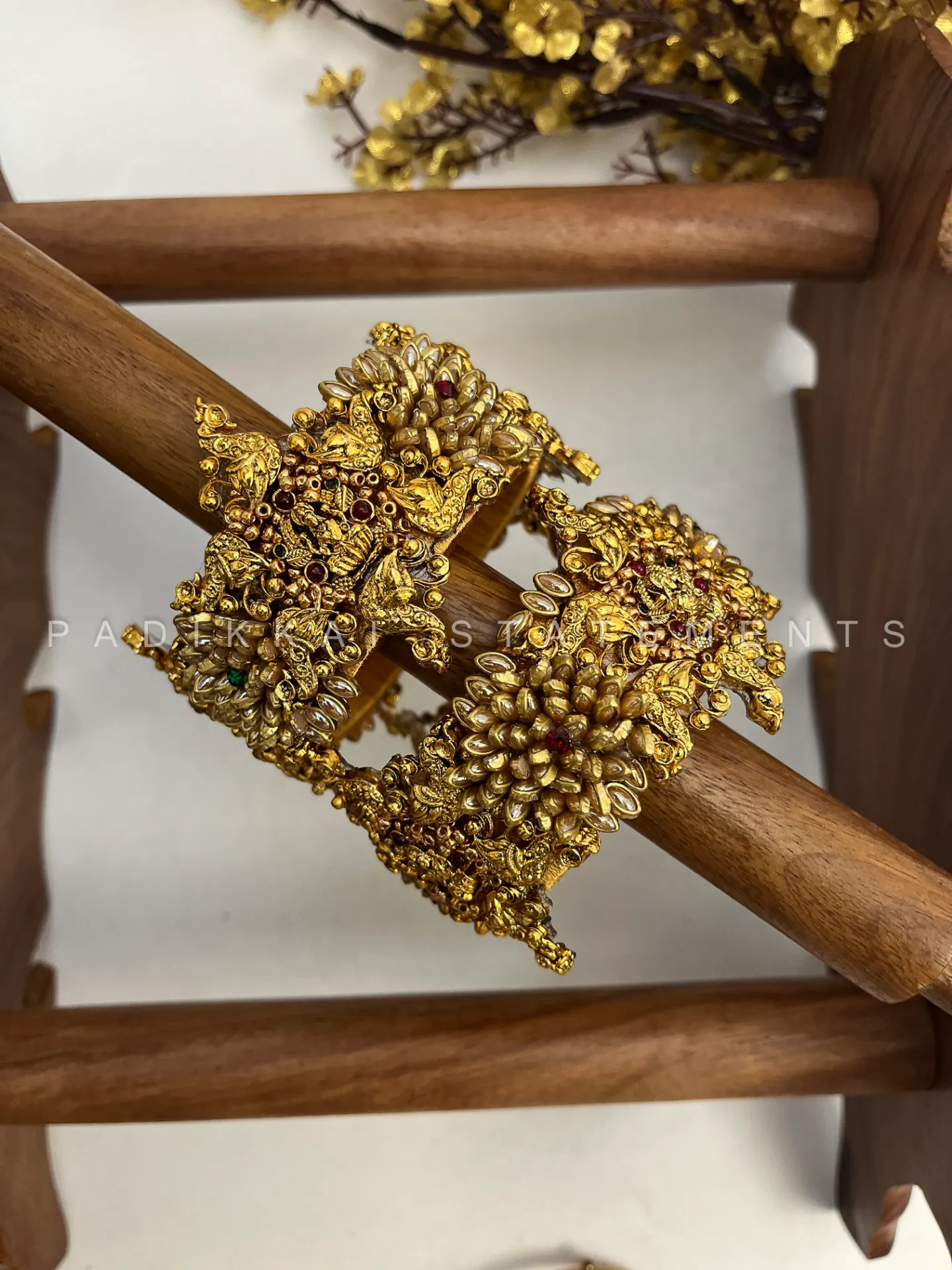 Swarnamayuri Festive Kundan Bangles – Gold, Deep Green and Ruby Red | Padikkai