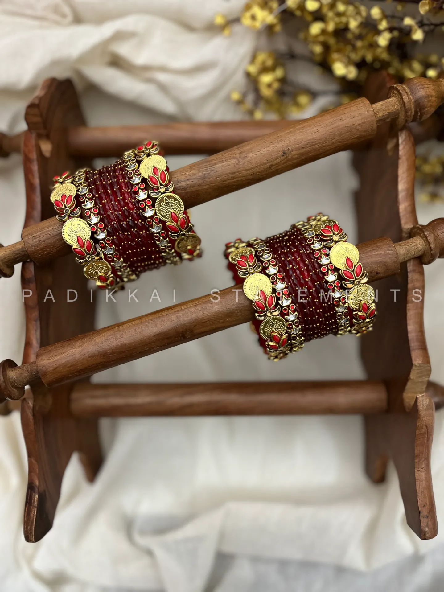Sampada Lakshmi Kundan Bangle Set – Crimson Red & Antique Gold | Padikkai