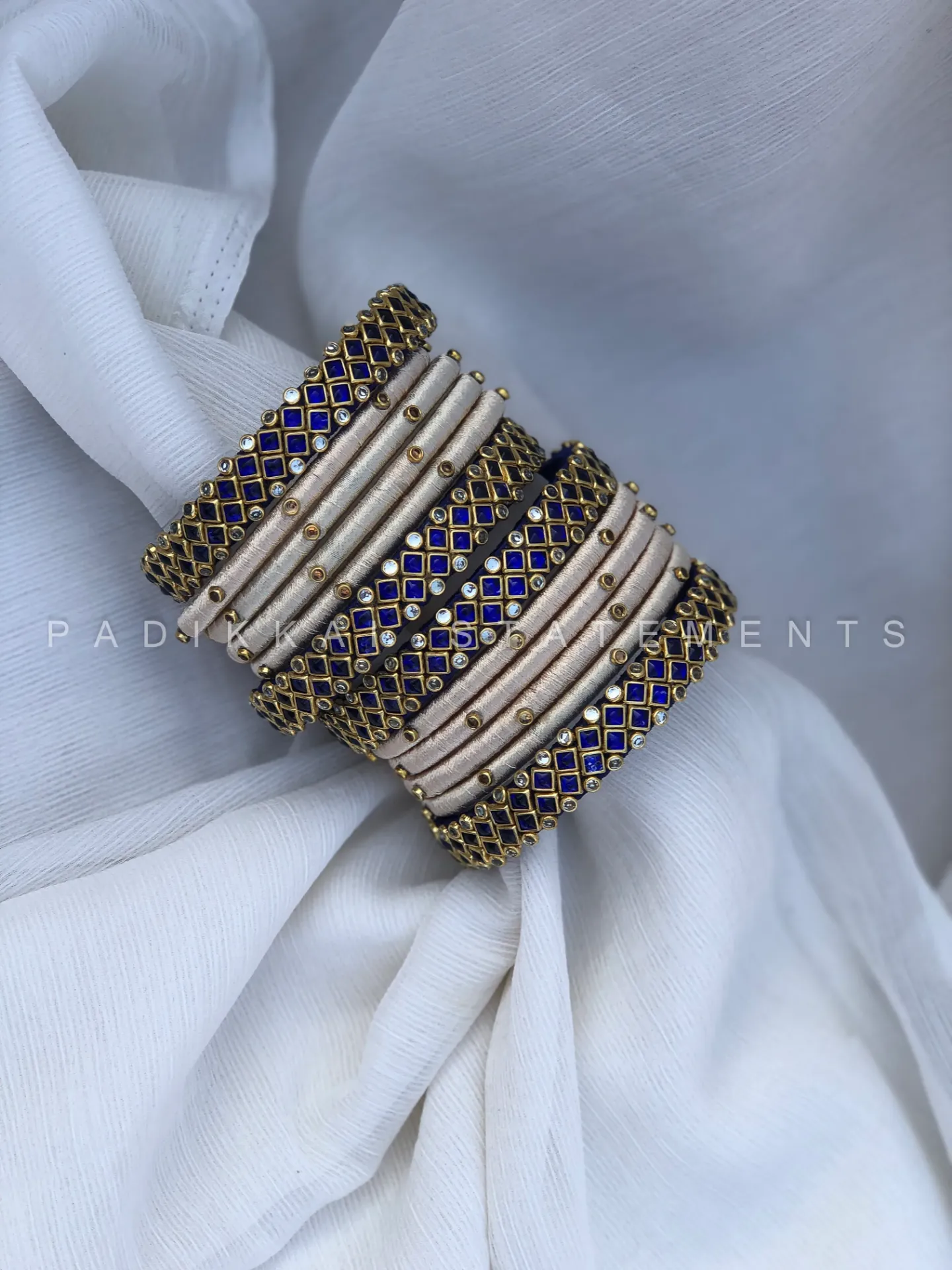 Chandrika Neelam Festive Kundan Bangles – Royal Blue, Ivory and Gold | Padikkai
