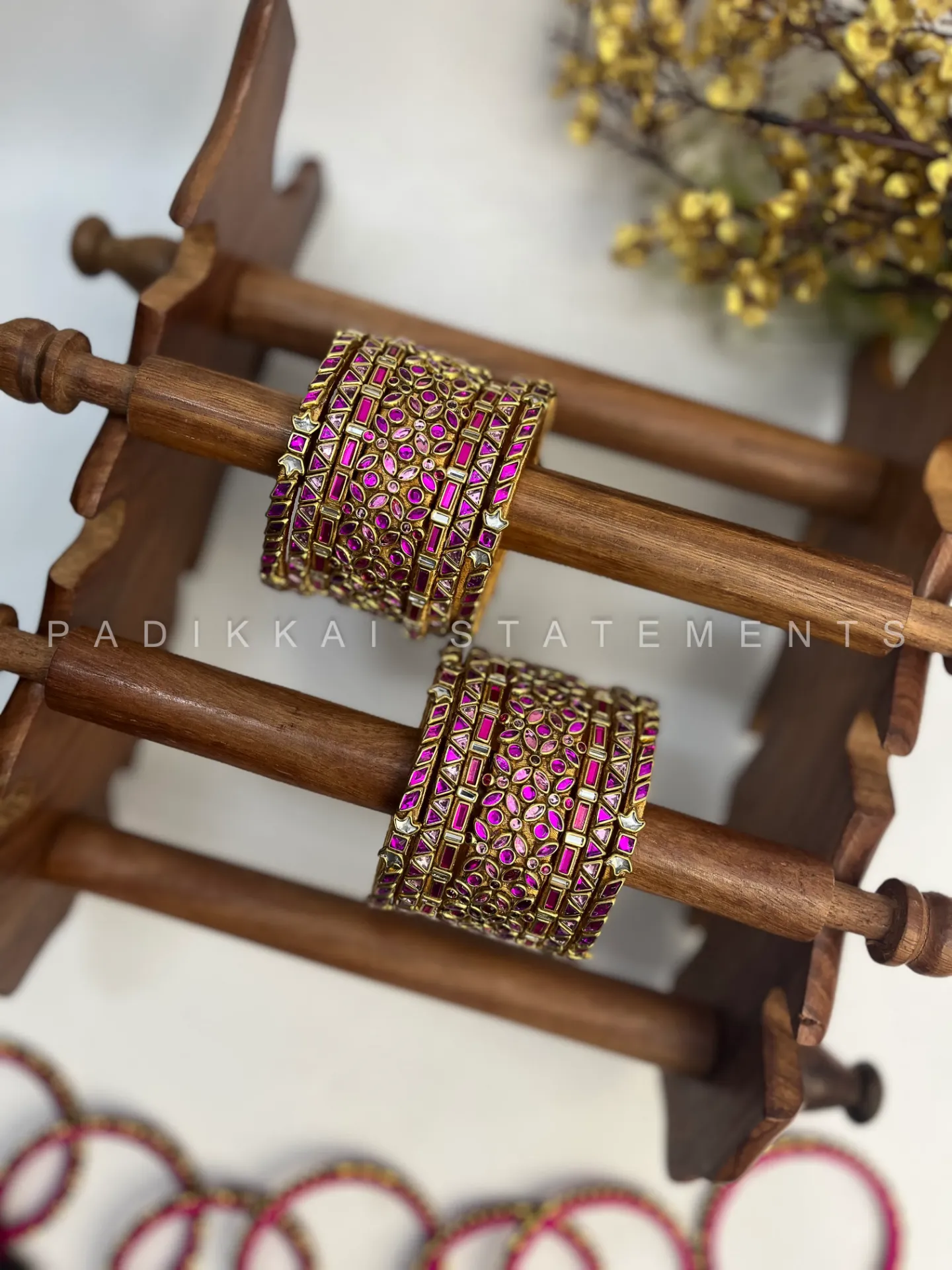 Mrinalini Festive Kundan Bangles – Rani Pink, Baby Pink and Gold | Padikkai