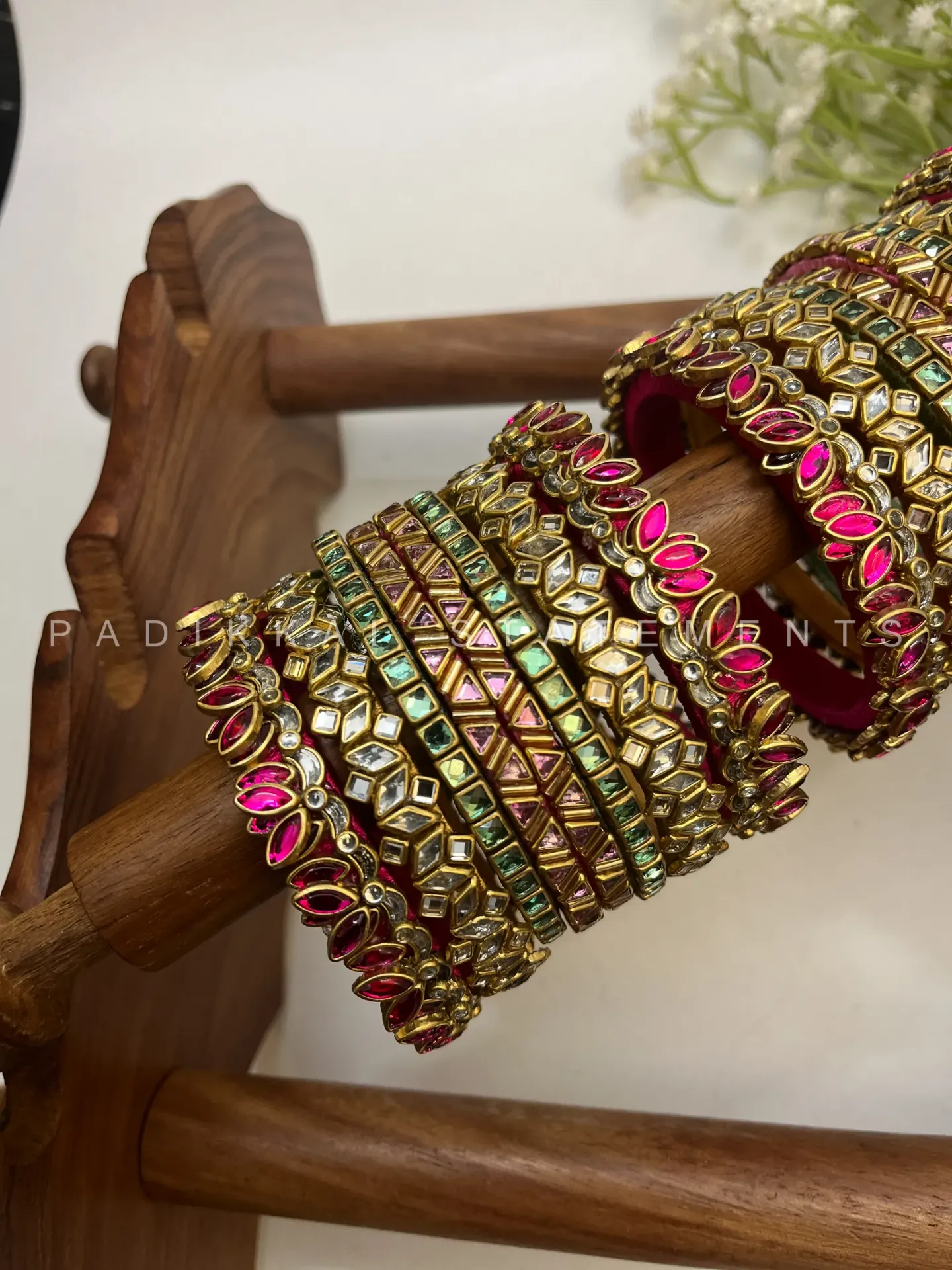 Thamarai Padmika Festive Kundan Bangle Set – Rani Pink, Mint Green, Baby Pink & Antique Gold | Padikkai