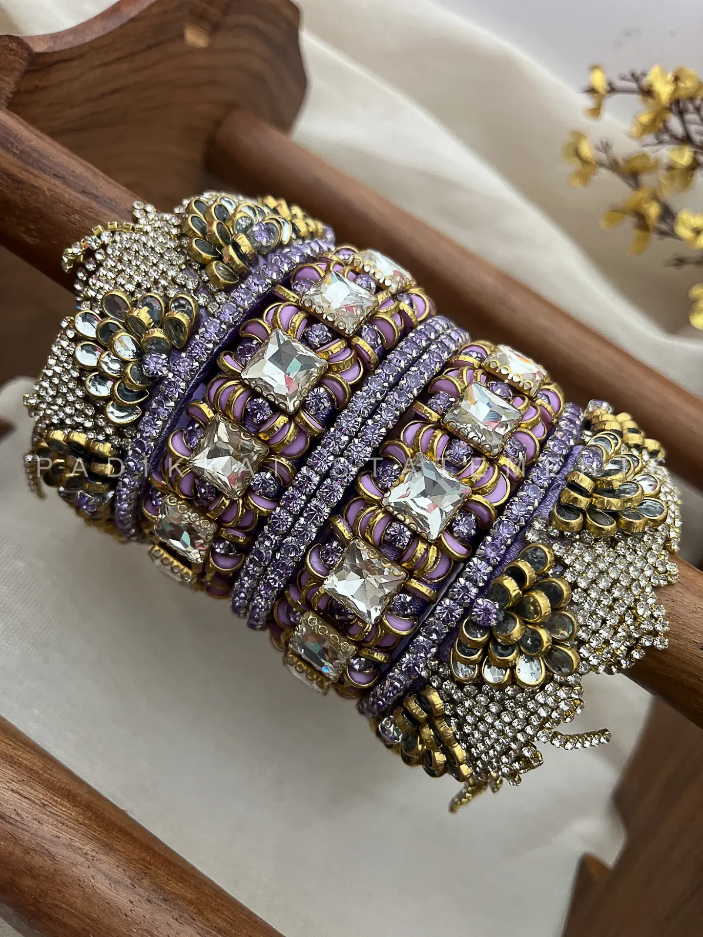 Aabha Lilac Kundan Bangle Set – Lavender Lilac, Mirror White and Antique Gold | Padikkai