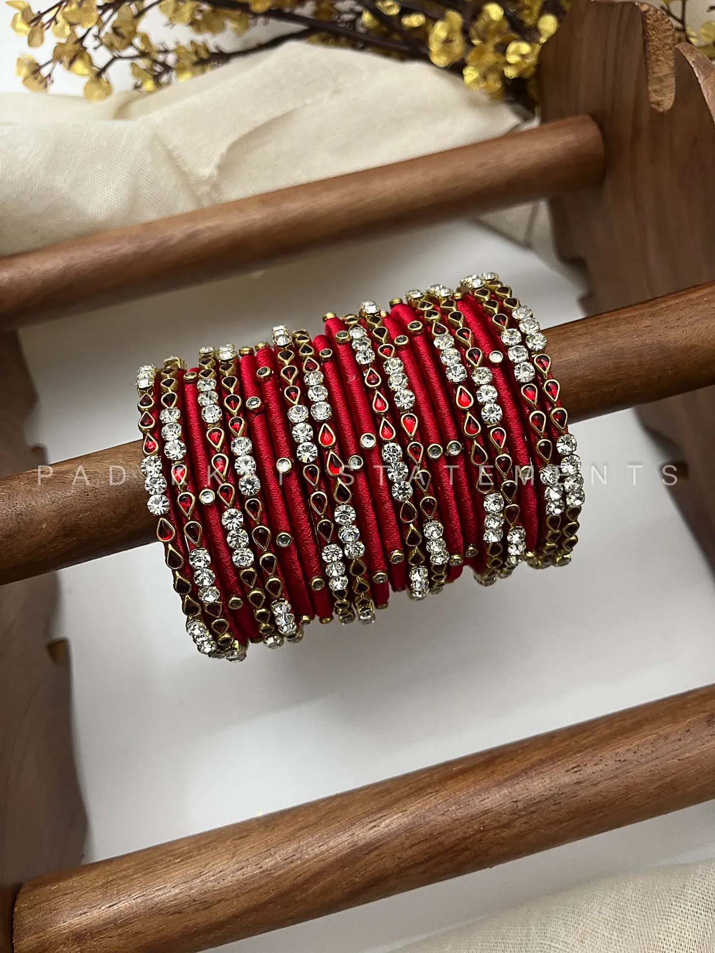 [00046 BN STP B 2.2] Thulir Kundan Bangle Set – Ruby Red, Mirror White and Antique Gold | Padikkai (2.2)