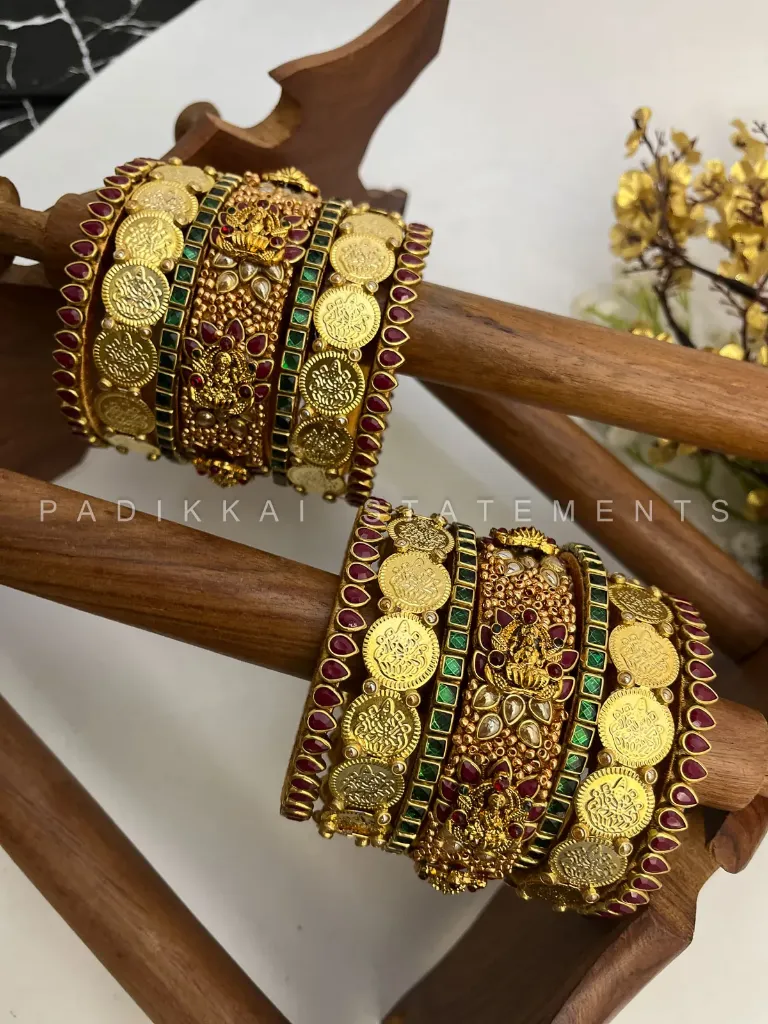 Rajalakshmi Kundan Bangles – Burgundy, Dark Green and Gold