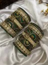 Samriddhi Gaja Kundan Bangles – Emerald Green, Champagne and Gold