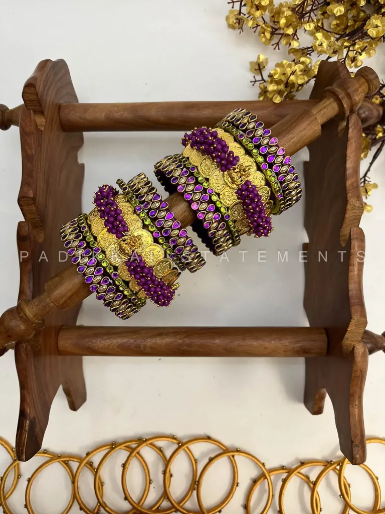 Shree Valli Kundan Bridal Set – Purple, Parrot Green and Gold | Padikkai