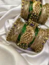 Pakshiraj Peacock Kundan Bangles – Dark Blue, Dark Green & Gold | Padikkai