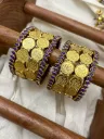 Vedika Kundan Bangle Set – Indigo and Gold | Padikkai