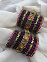 Antique Padmaraga Lakshmi Kundan Bangles – Emerald & Rani Pink | Padikkai