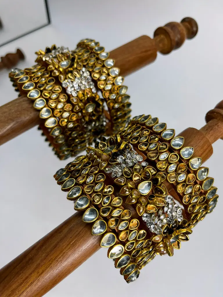 Polki Lotus Kundan Bangle Set | Bridal  – Gold & Mirror White | Padikkai (2.2)