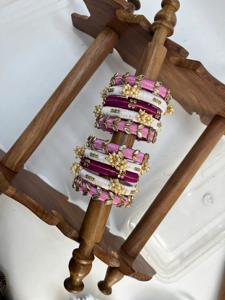 Gulabi Pearl Kundan Bangle Set | Traditional Wear – Rose Pink & Magenta | Padikkai (2.2)