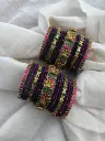 Antique Padmaraga Lakshmi Kundan Bangles – Emerald & Rani Pink | Padikkai (copy)