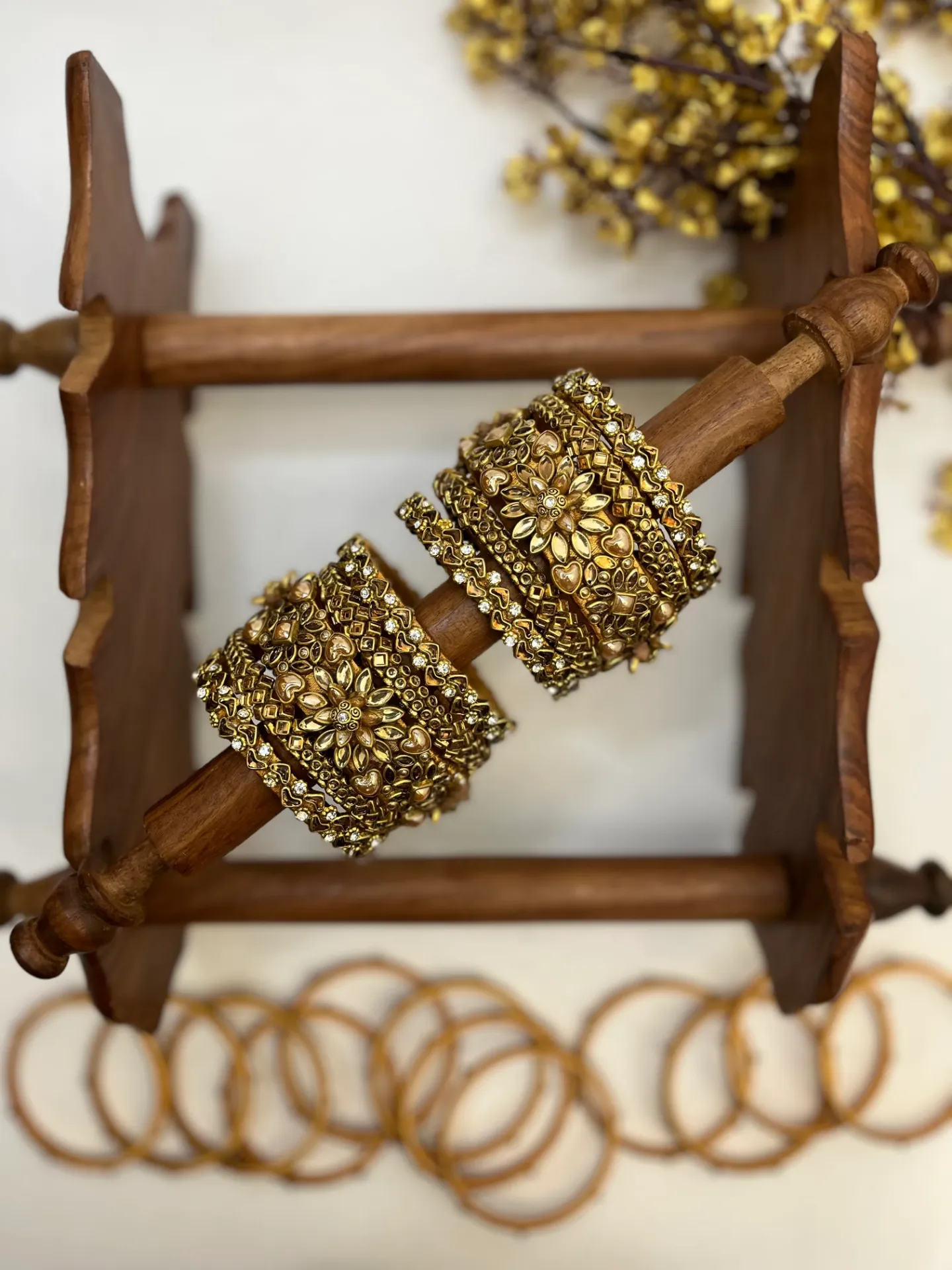 Suvarna Pushpam Gold Bridal Bangle Set | Pearl Gold and Glass Gold | Padikkai (2.2)