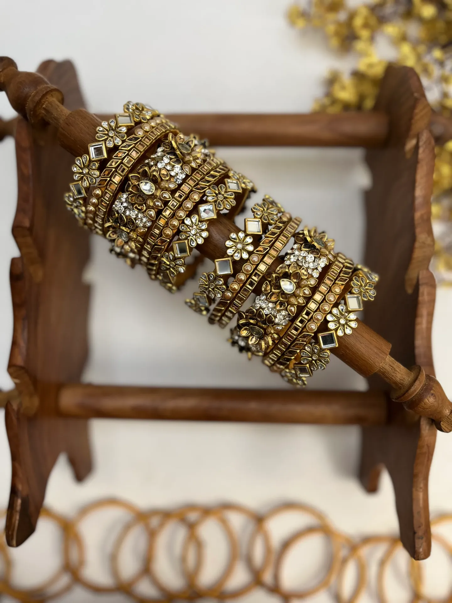 Vellai Pon Lotus Kundan Bangle Set | Ivory and Gold | Padikkai