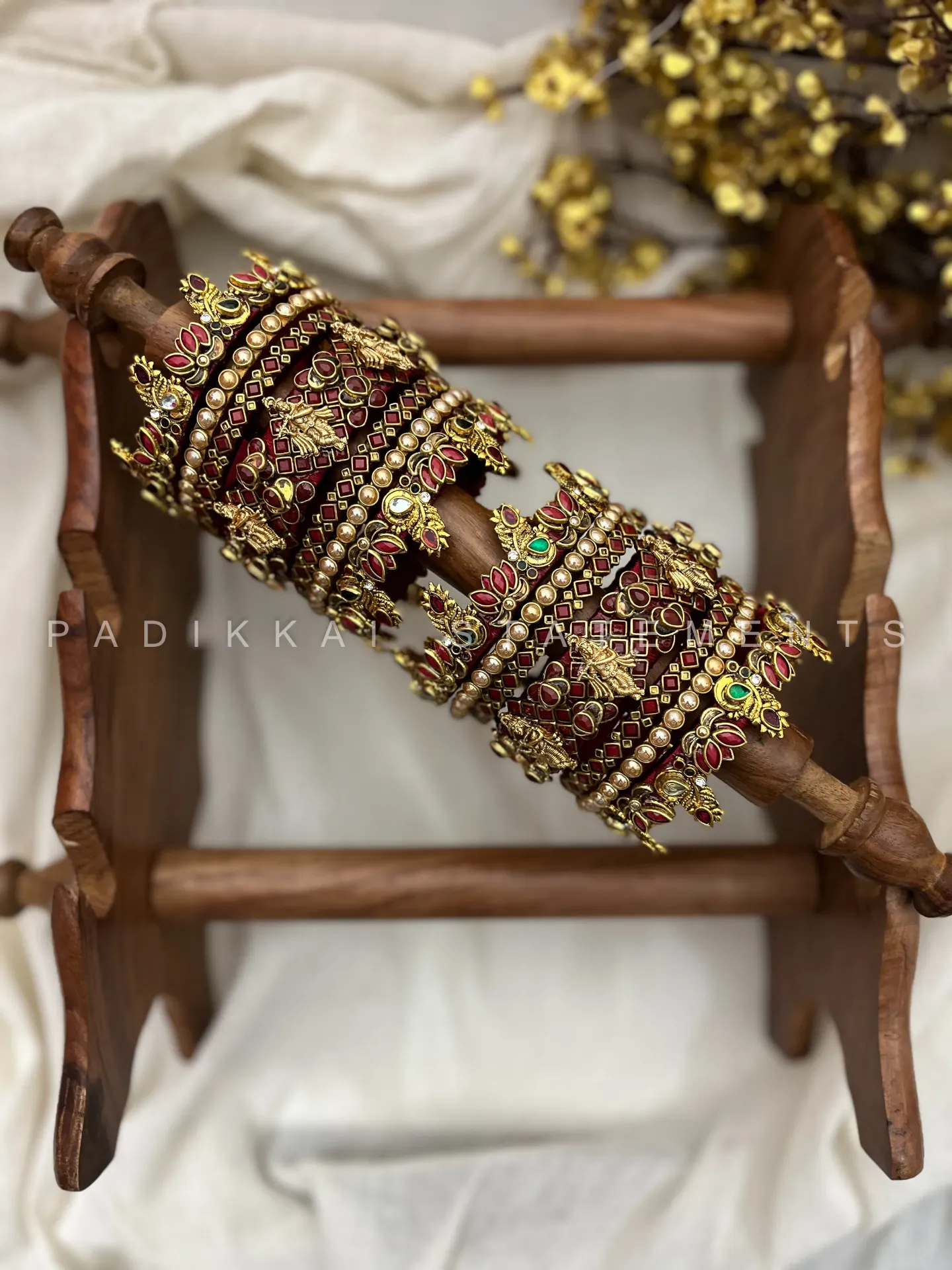 [00069 BN STP A 2.2] Vrindavan Krishna Kundan Bridal Set – Maroon and Gold | Padikkai (2.2)