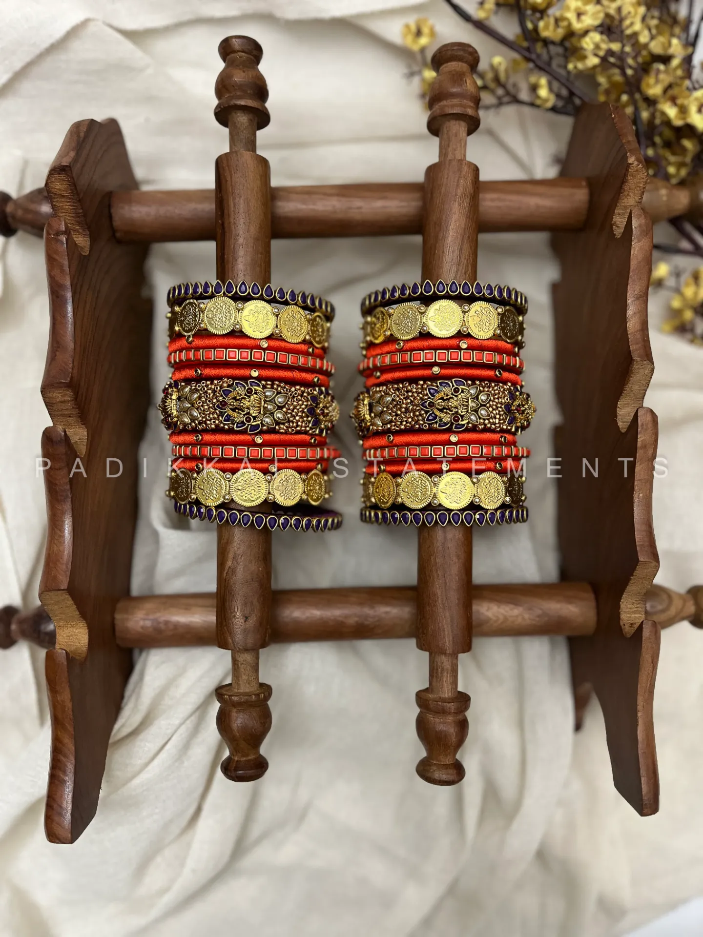 Agni Neelam Lakshmi Kundan Bangles – Bright Orange and Indigo Blue | Padikkai