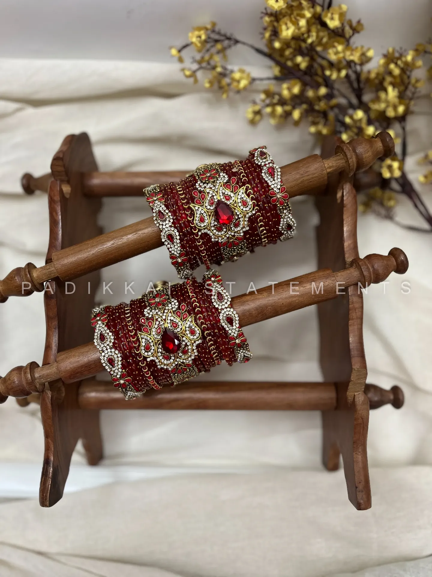 Heirloom Paisley Ruby Kundan Bridal Set – Ruby Red and Wine Maroon | Padikkai (With Glass Bangles, 2.2)