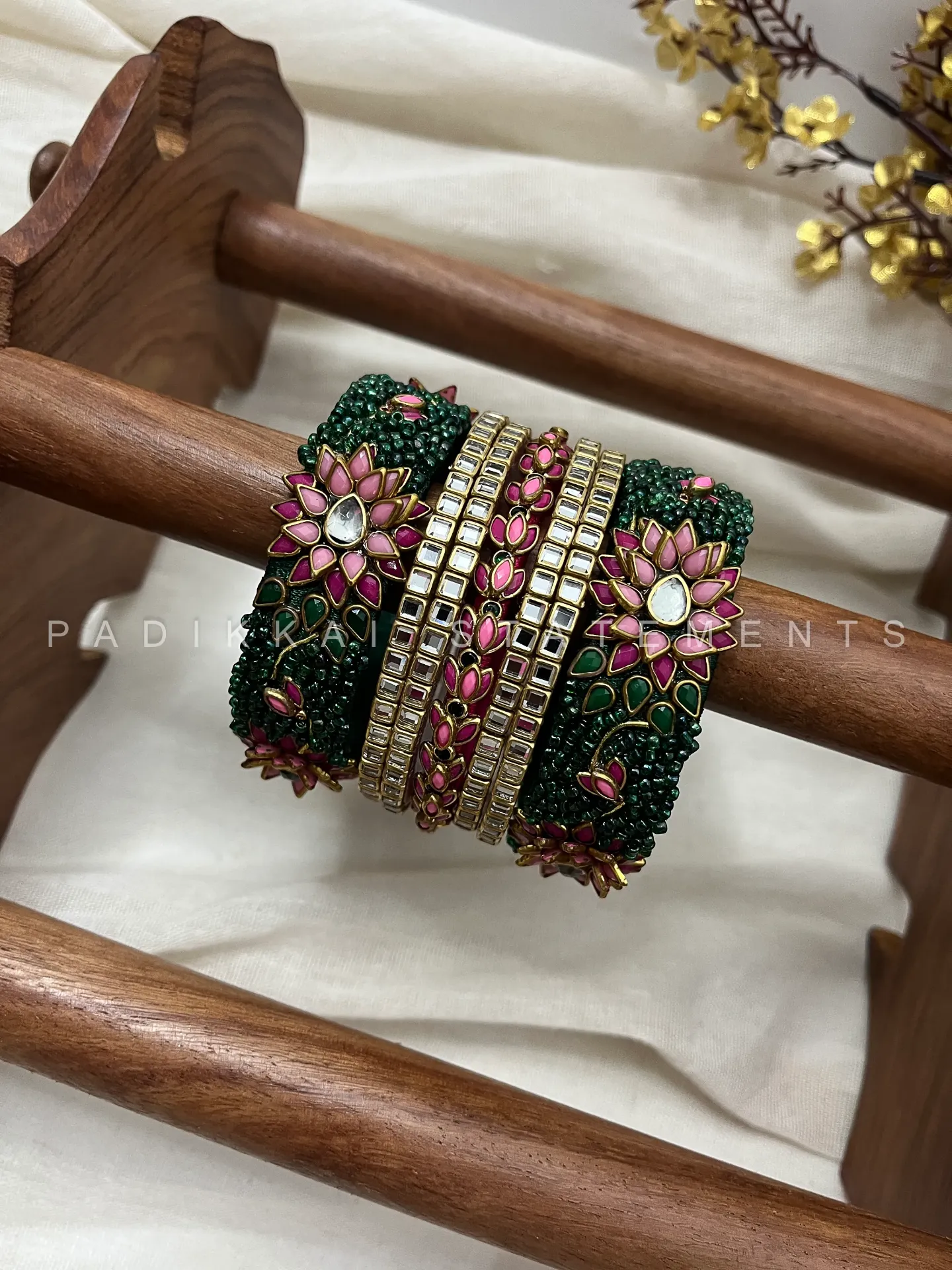 Aaradhya Lotus Kundan Festive Set – Pastel Pink and Emerald Green | Padikkai