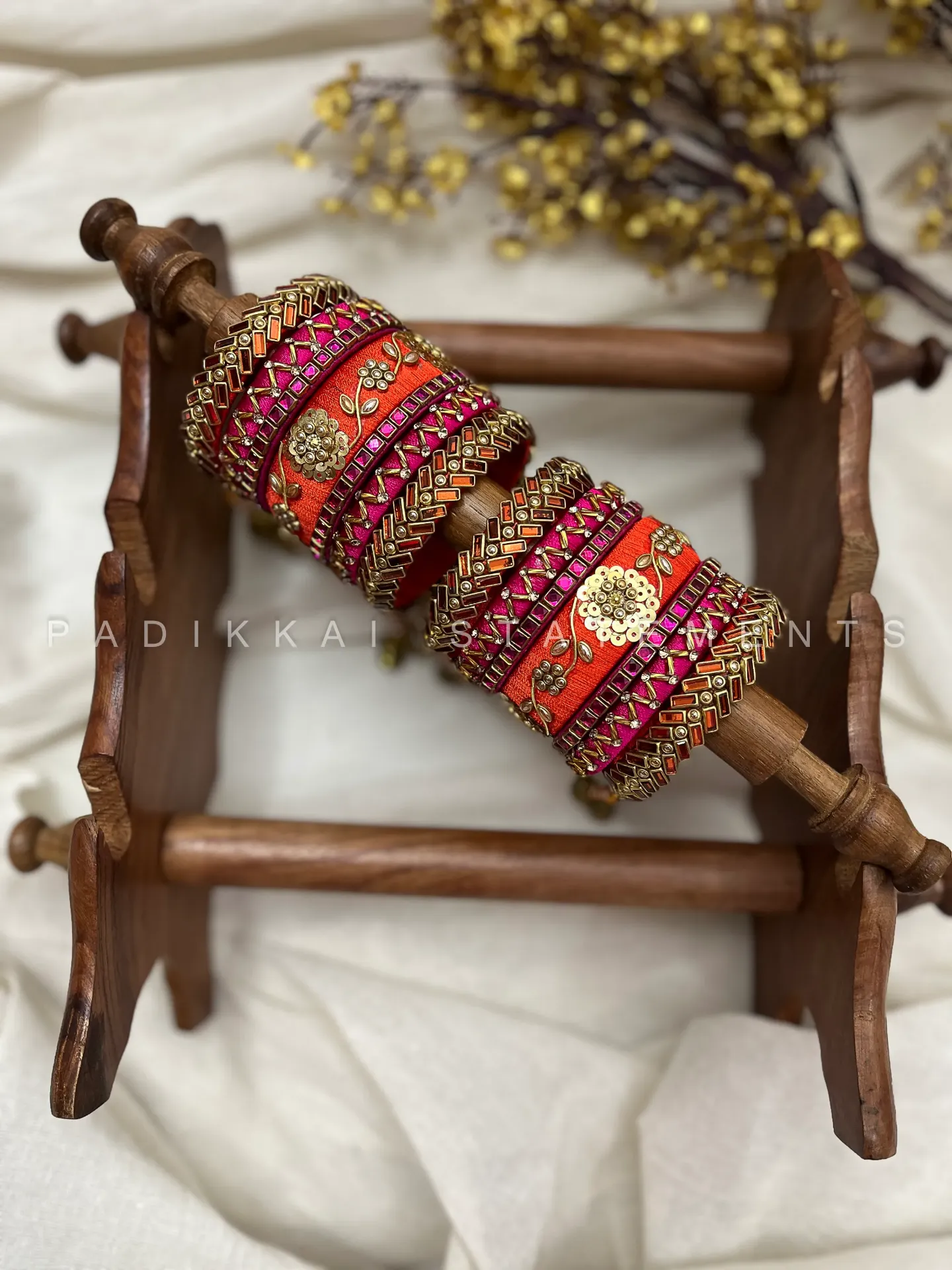 Rajputana Chakra Bloom Kundan Bridal Set – Orange and Rani Pink | Padikkai