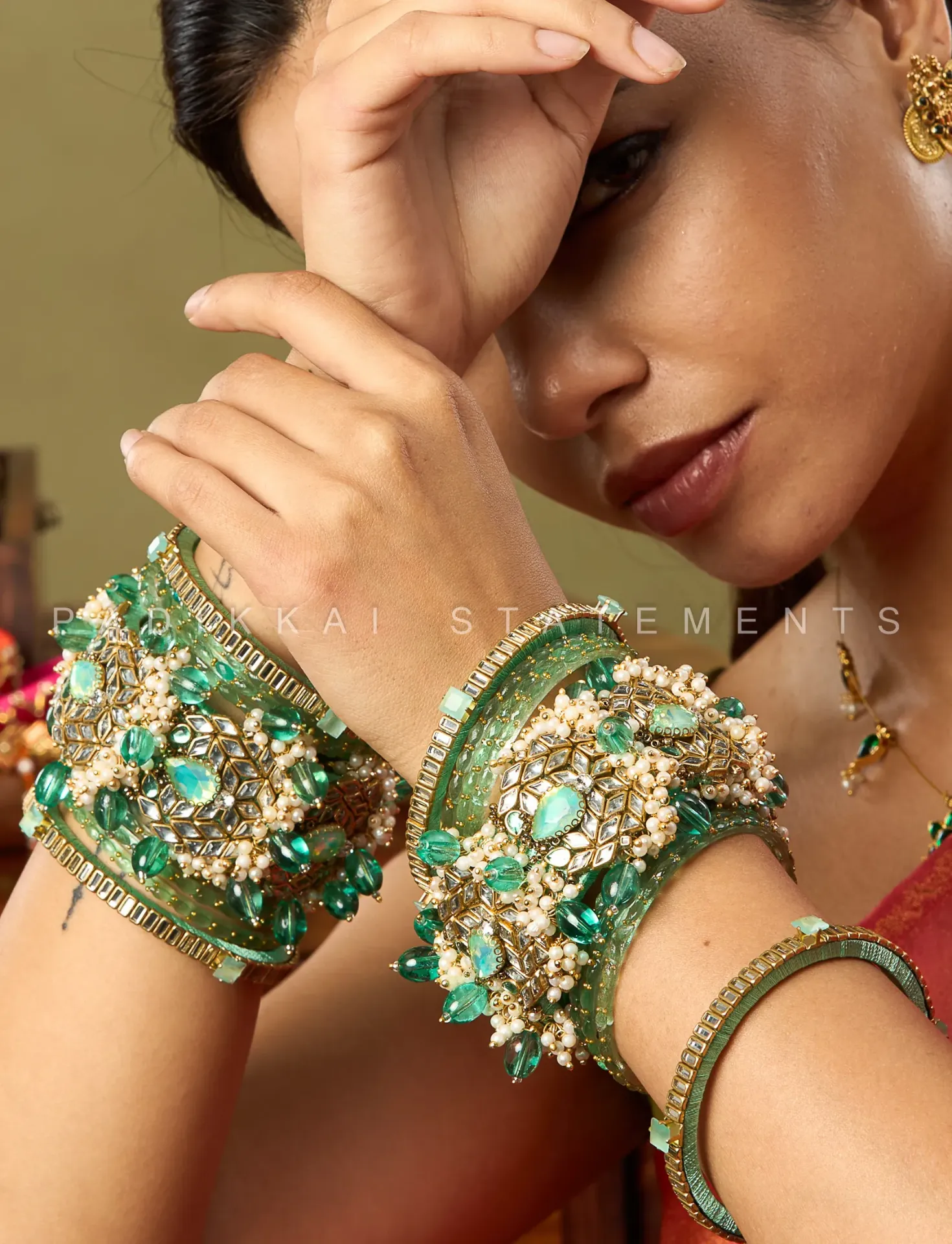 Chandra Half Moon Engagement Set – Sea Green and Mirror White | Padikkai