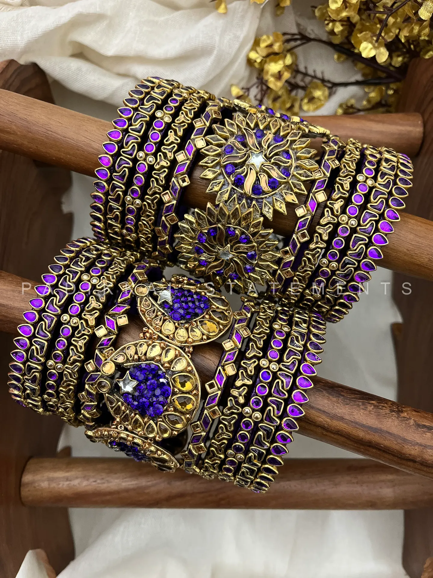Chandra Surya Aura Bridal Kundan Set - Royal Purple and Antique Gold | Padikkai (2.2, Two Hand Set)
